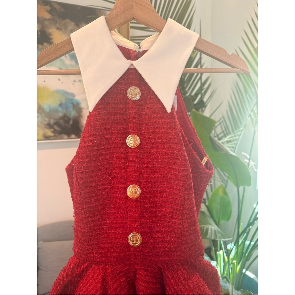 NWOT Bronx Banco Dakota Red Halter Fit-and-Flare mini Dress with Contrast Collar - Picture 6 of 13